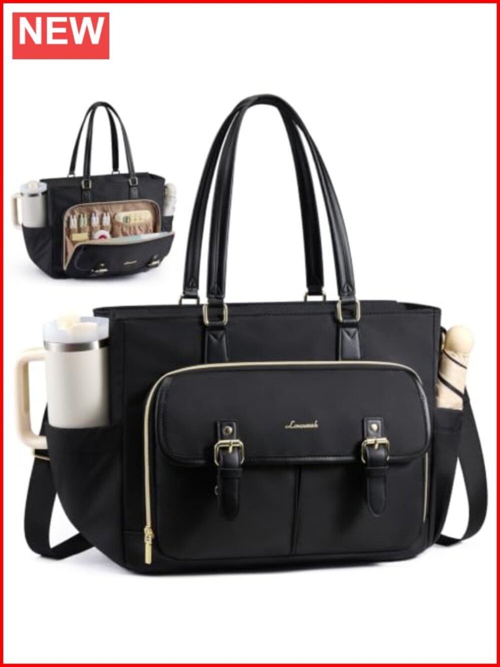 Laptop Tote Bag with Padded 15.6in Compartment & 10 Pockets